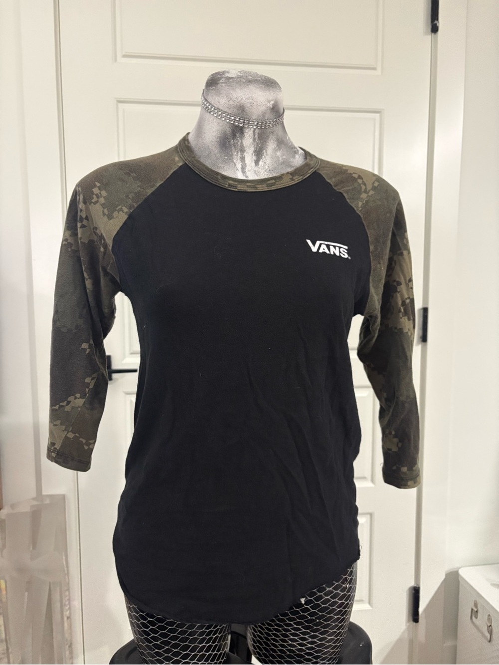 Vans Black Raglan Tee with Camo Sleeves